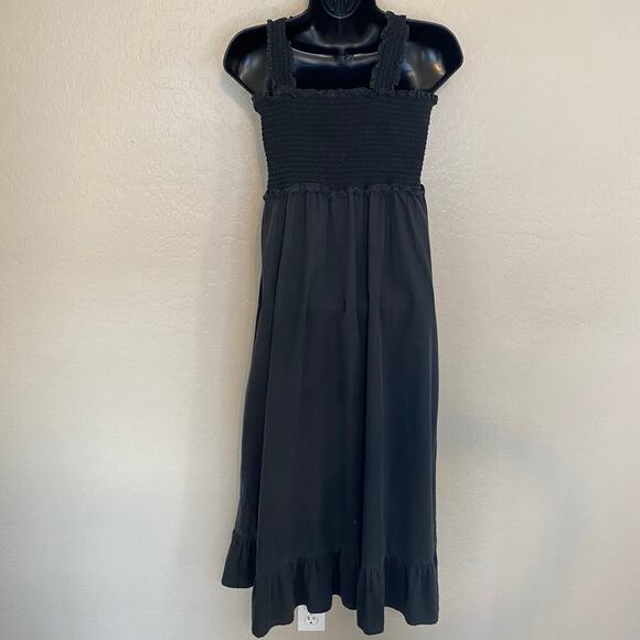 Rails Rumi Smocked Midi Dress Womens Size XL Black Ruffle Hem Cotton Tencel - Picture 3 of 8